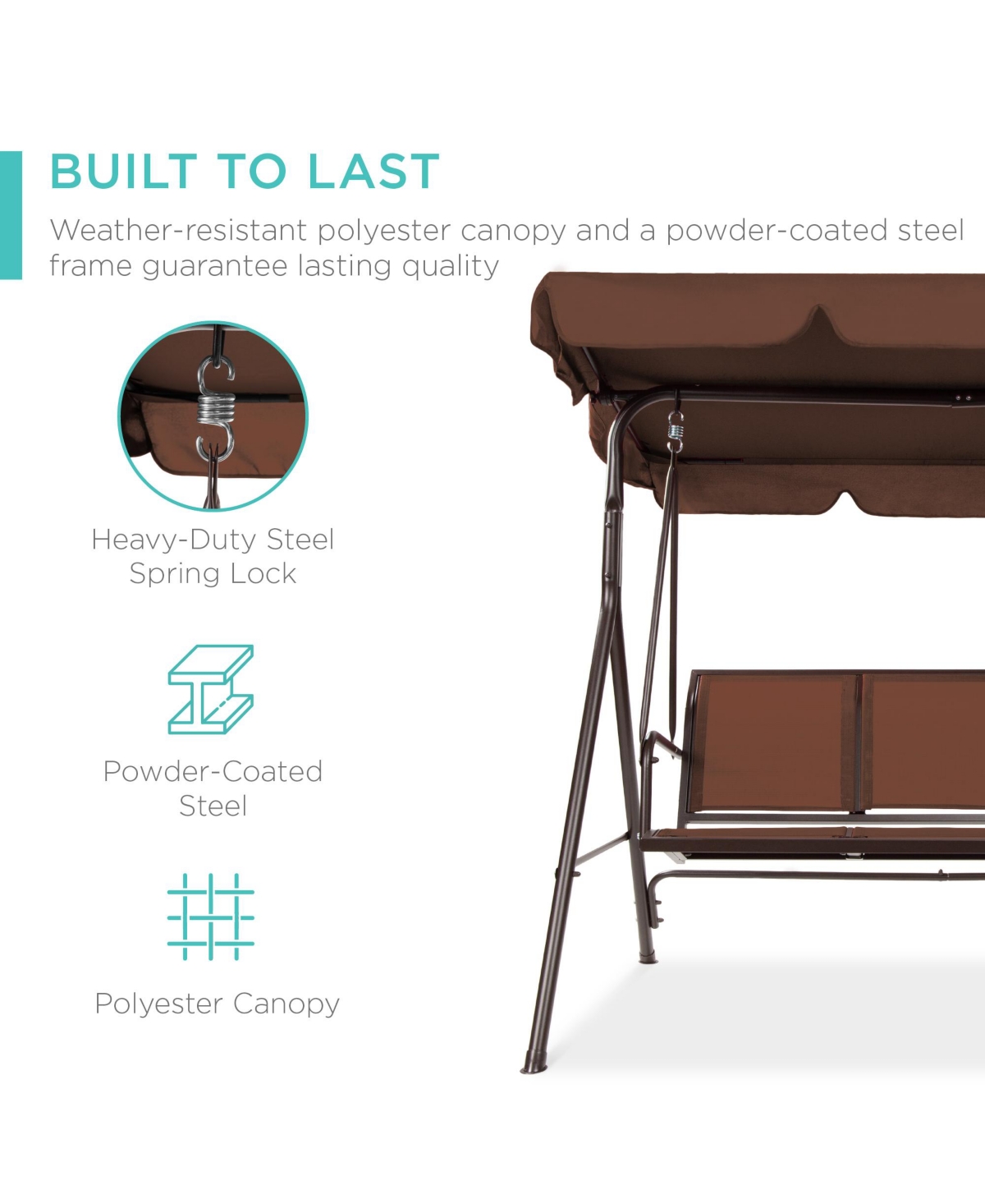 Best Choice Products 2-Seater Outdoor Adjustable Canopy Swing Glider Patio Bench w/ Textilene, Steel Frame