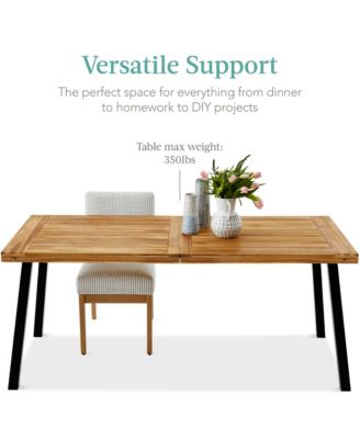 6-Person Indoor Outdoor Patio Rustic Acacia Wood Picnic Dining Table w/ Metal Legs