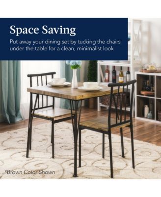 3-Piece Indoor Metal Wood Square Dining Table, Furniture Set w/ 2 Chairs