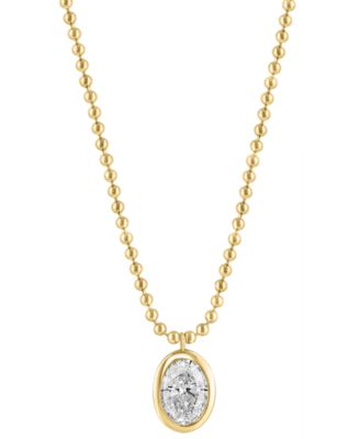 EFFY&reg; Lab Grown Diamond Oval Bezel Beaded 18" Pendant Necklace (2 ct. t.w.) in 14k Gold
