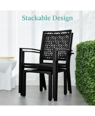 3-Piece Stackable Patio Bistro Set, Outdoor Chat Furniture w/ 2 Chairs, Table