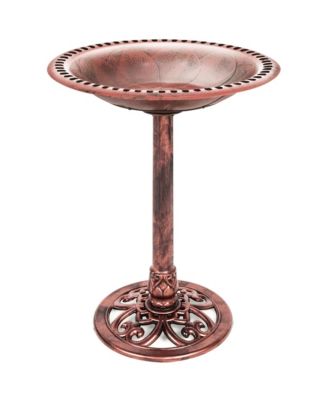 Outdoor Rustic Pedestal Bird Bath with Fleur-de-Lis Accents for Garden or Yard