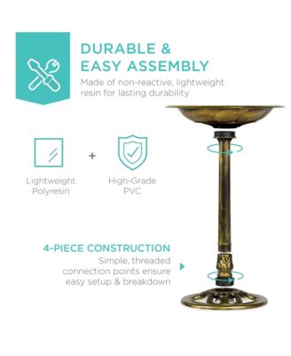 Outdoor Rustic Pedestal Bird Bath with Fleur-de-Lis Accents for Garden or Yard