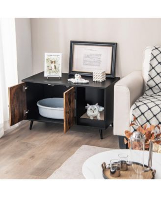 Cat Litter Box Enclosure with Double Door Cabinet