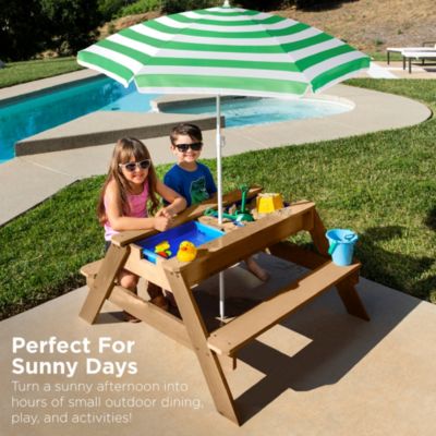 Kids 3-in-1 Outdoor Convertible Activity Sand & Water Picnic Table w/ Umbrella