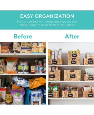 Set of 4 12in Woven Water Hyacinth Pantry Baskets w/ Chalkboard Label, Chalk Marker