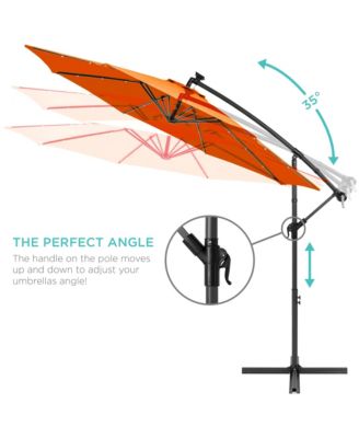 10ft Solar LED Offset Hanging Outdoor Market Patio Umbrella with Adjustable Tilt
