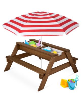Kids 3-in-1 Outdoor Convertible Activity Sand and Water Picnic Table w/ Umbrella
