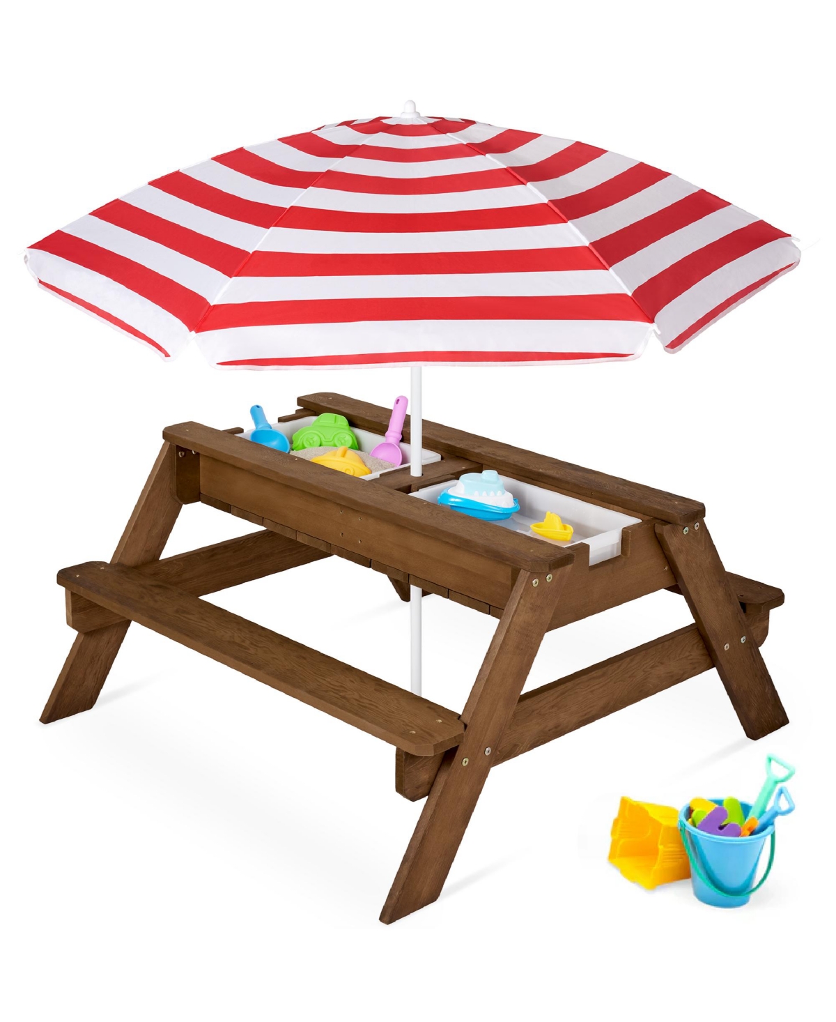 Best Choice Products Kids 3-in-1 Outdoor Convertible Activity Sand & Water Picnic Table w/ Umbrella -red