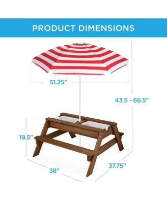 Kids 3-in-1 Outdoor Convertible Activity Sand and Water Picnic Table w/ Umbrella