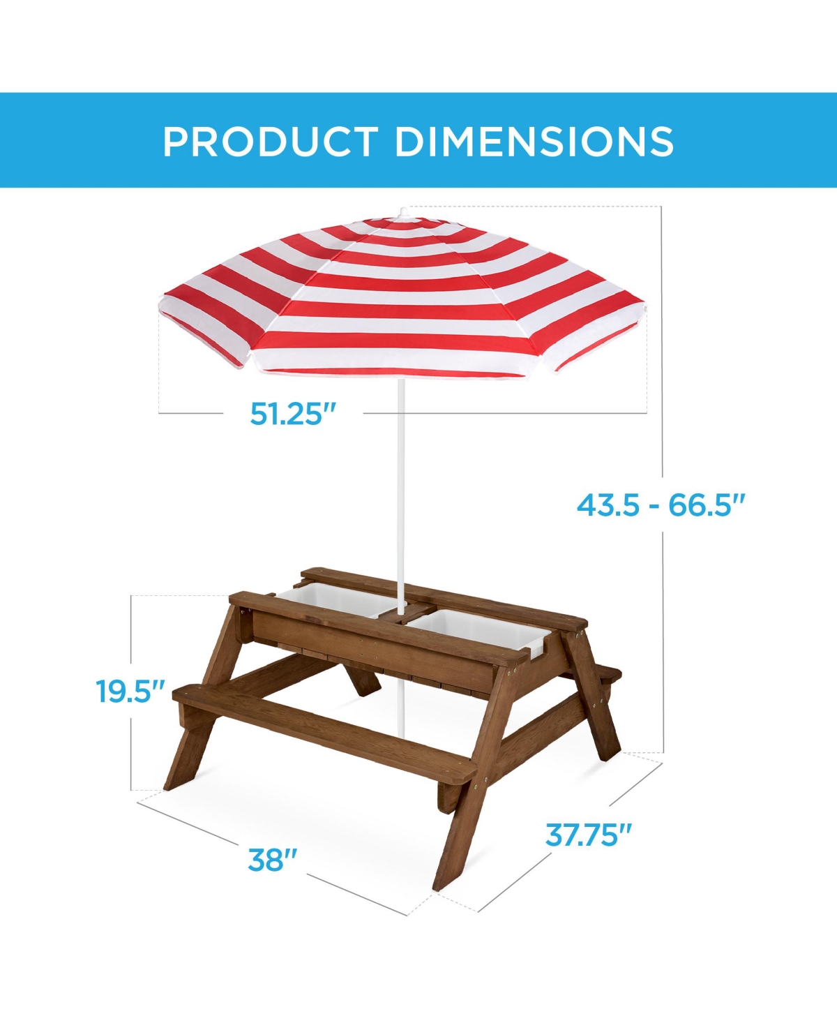 Best Choice Products Kids 3-in-1 Outdoor Convertible Activity Sand & Water Picnic Table w/ Umbrella -red