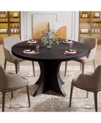 47.24-Inch Wood Farmhouse Kitchen Round Dining Table for 4-6, Small Dinner Table