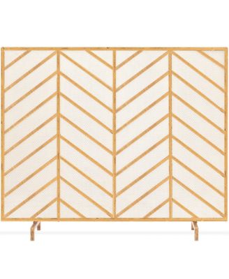 38x31in Single Panel Handcrafted Iron Chevron Fireplace Screen w/ Distressed Finish