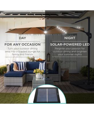 10ft 360-Degree Solar LED Lit Cantilever Patio Umbrella, Outdoor Hanging Shade