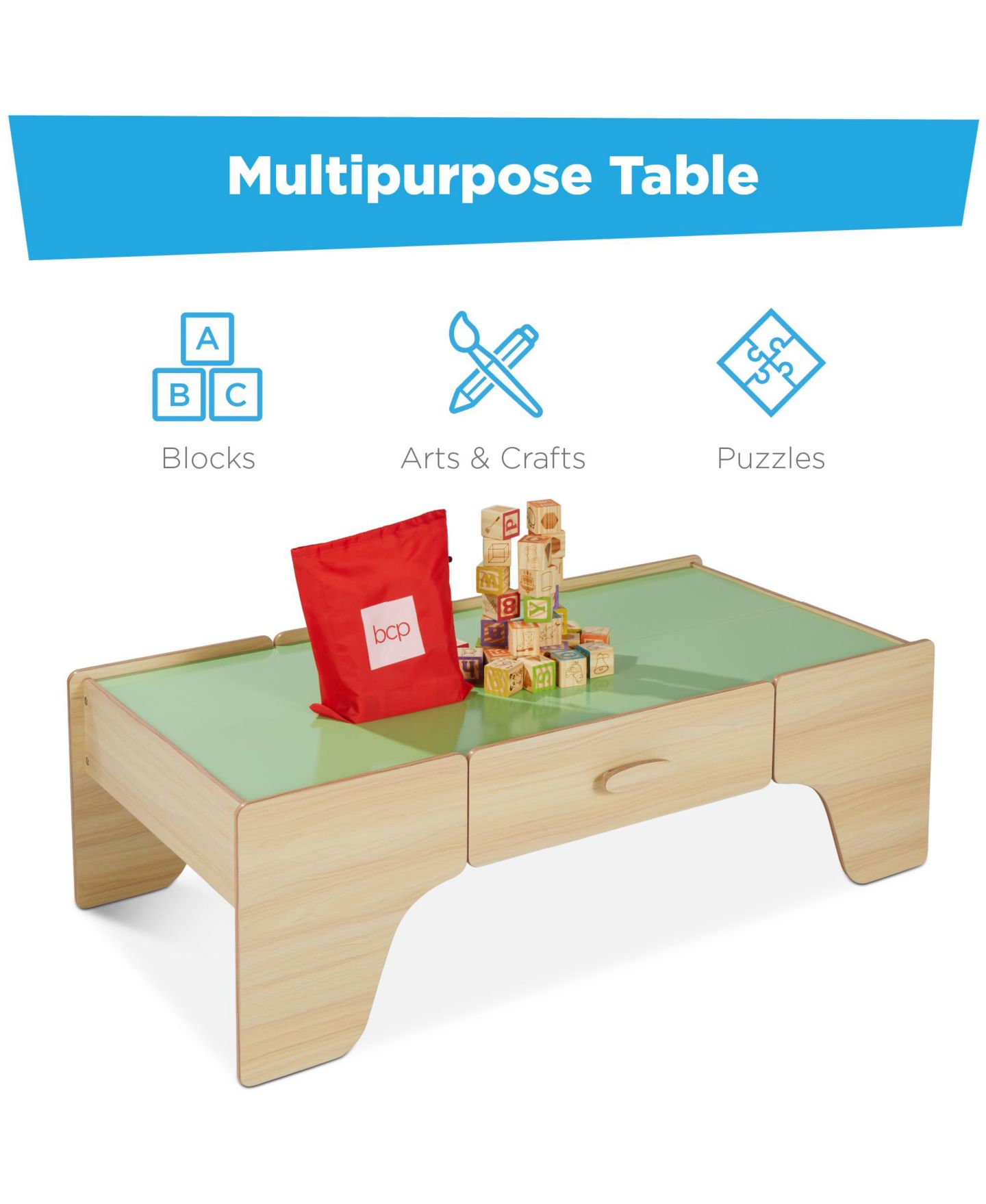 Детские игрушки Best Choice Products Train Reversible Tabletop 70-Piece Activity Table, Ages 3+, цвет: Натуральный — фото 5