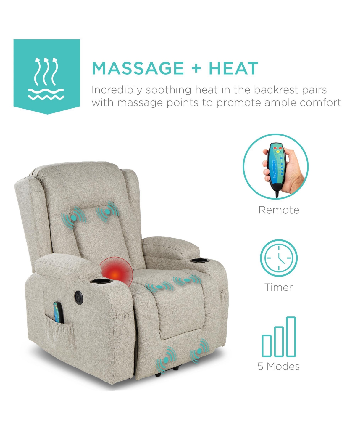 Best Choice Products Electric Power Lift Linen Recliner Massage Chair Furniture w/ Usb Port, Heat, Cupholders
