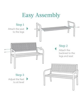 Indoor Outdoor Steel Garden Bench w/ Geometric Backrest, Foot Levelers