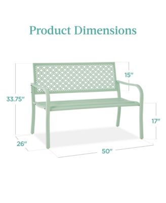 Indoor Outdoor Steel Garden Bench w/ Geometric Backrest, Foot Levelers