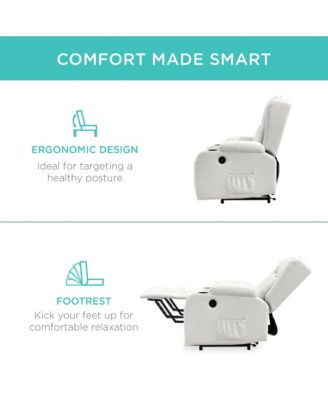 Electric Power Lift Linen Recliner Massage Chair Furniture w/ USB Port, Heat, Cupholders