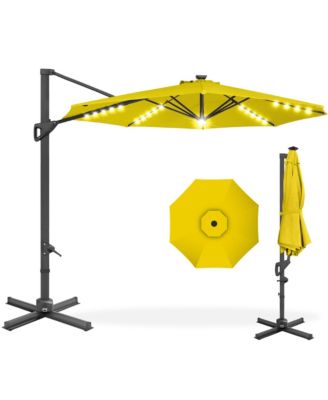10ft 360-Degree Solar LED Lit Cantilever Patio Umbrella, Outdoor Hanging Shade