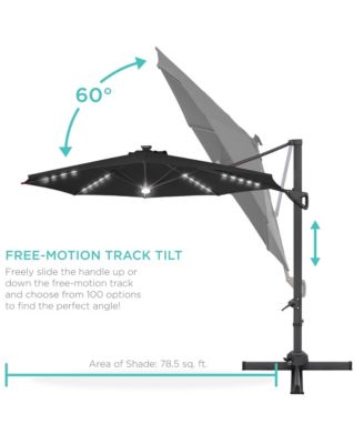10ft 360-Degree Solar LED Lit Cantilever Patio Umbrella, Outdoor Hanging Shade