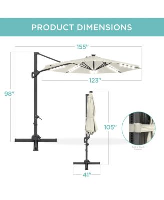 10ft 360-Degree Solar LED Lit Cantilever Patio Umbrella, Outdoor Hanging Shade