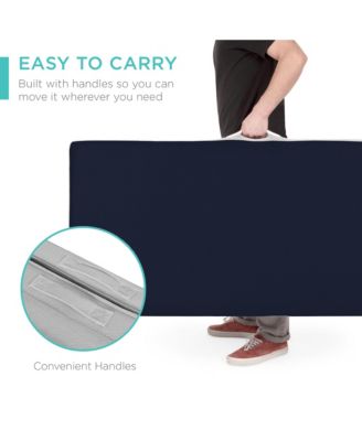 4in Thick Folding Portable Midnight Blue Mattress Topper w/ Carry Case, Washable Cover