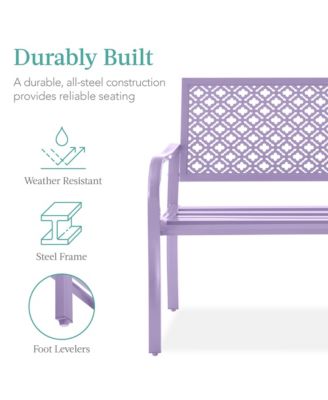 Steel Frame Geometric Backrest Foot Levelers Garden Bench