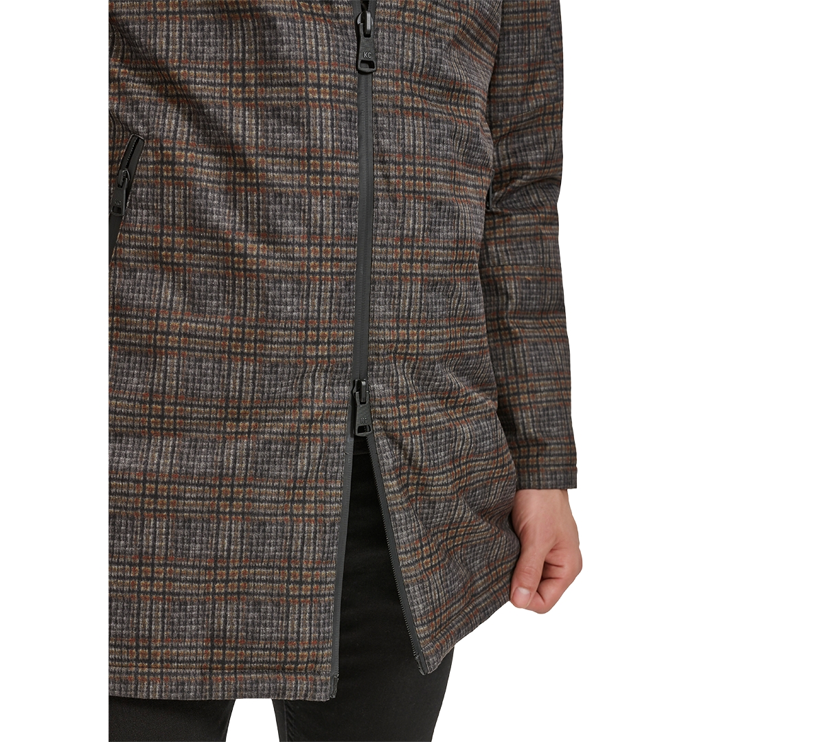 Kenneth Cole Men's Water-resistant Hooded Stadium Coat With Removable Puffer Bib In Grey Plaid