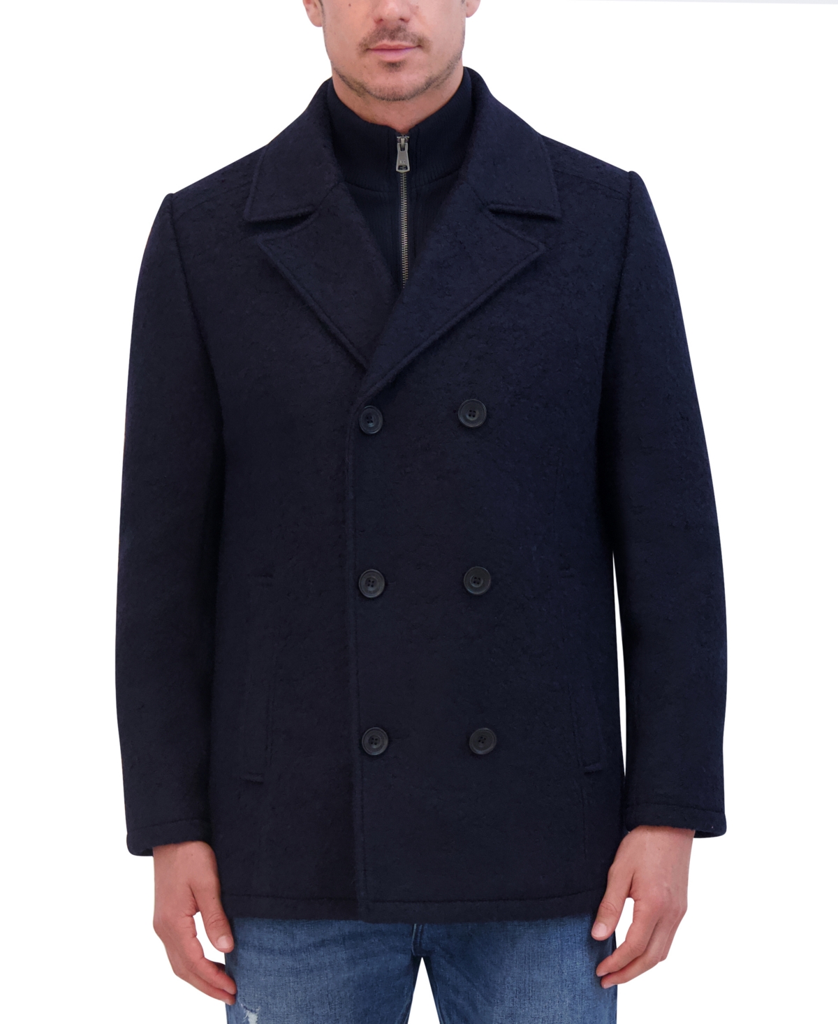 Kenneth Cole Men's Double Breasted Wool Blend Peacoat In Navy