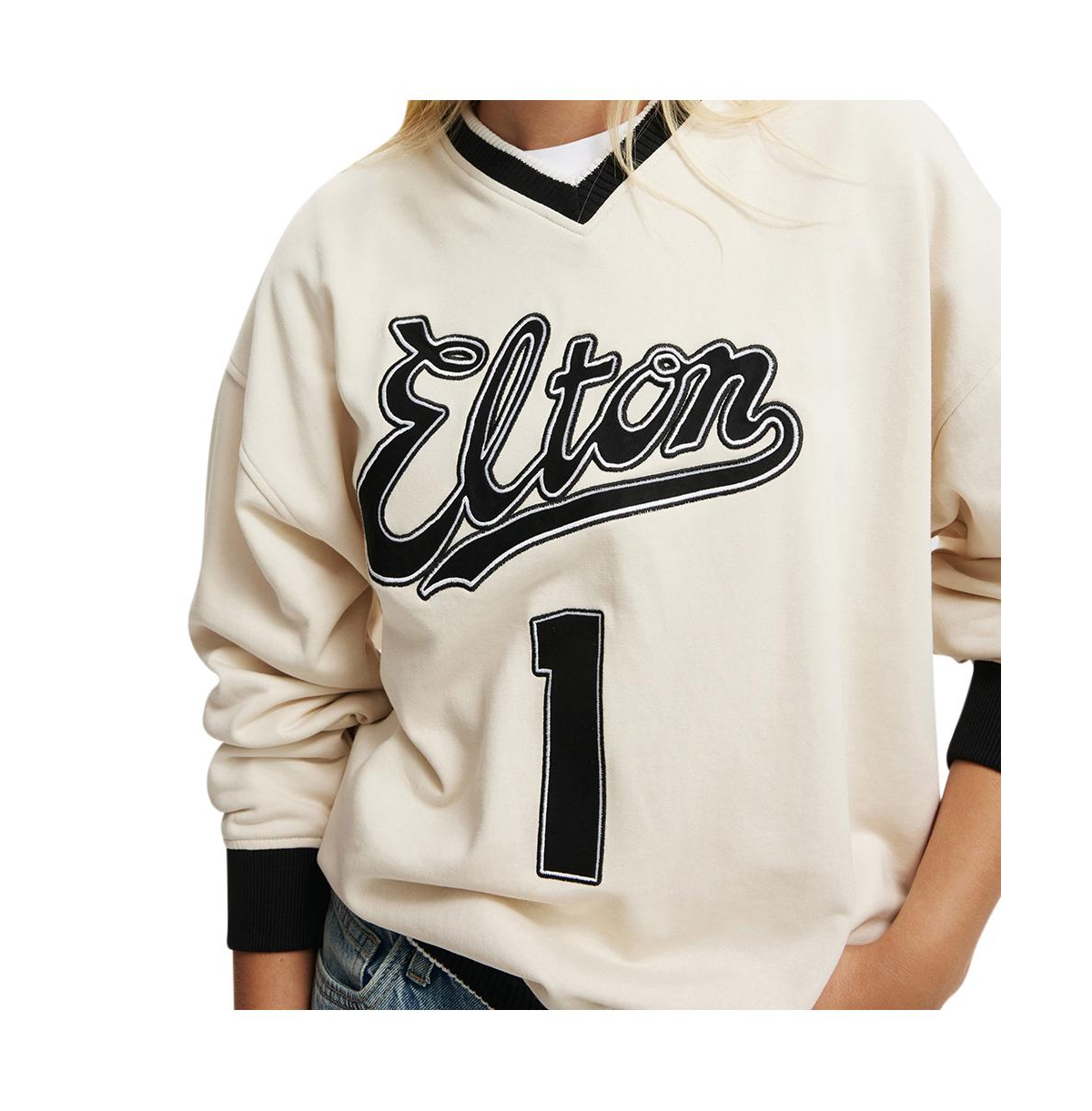 Cotton On Women's Elton John V Neck Sweatshirt - Lcn bra elton john 1/ coconut
