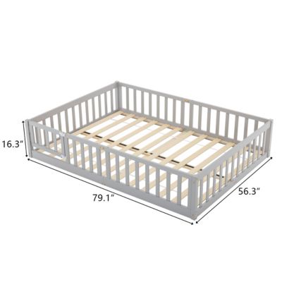 Grey Painted Pine Full Fence Bed with Door and Board for Kids