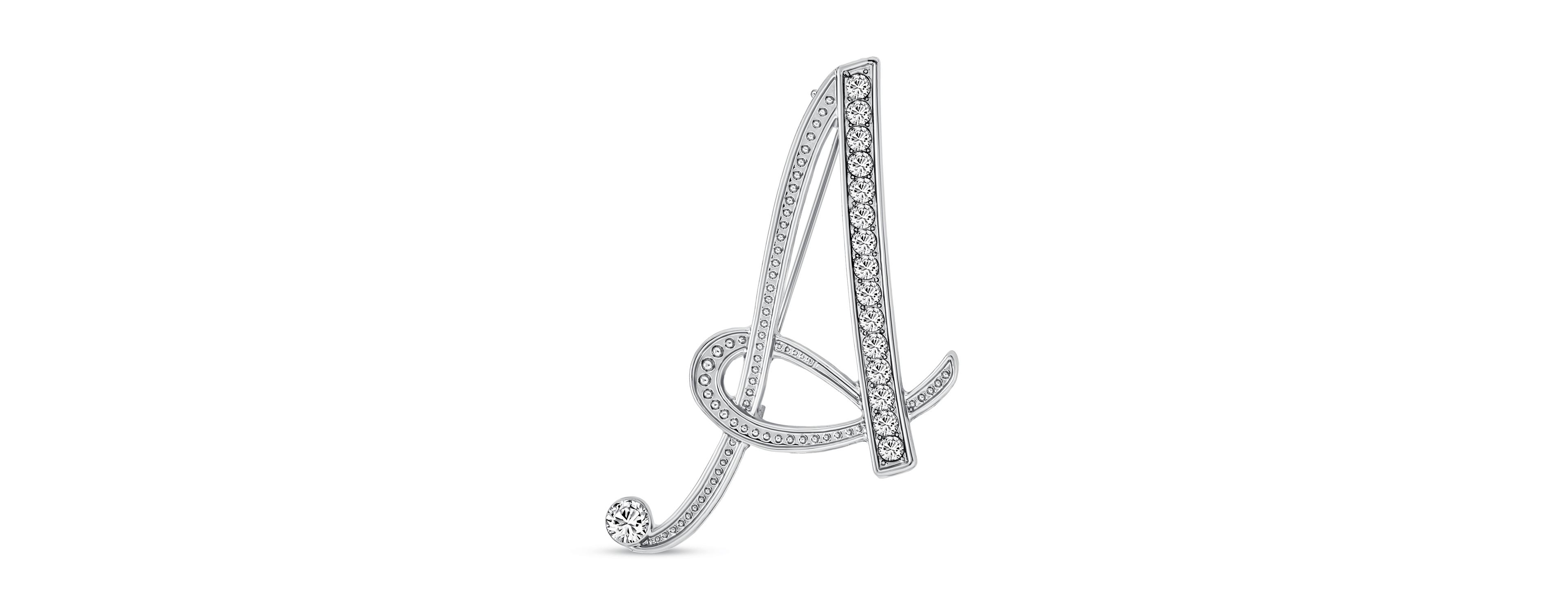 Bling Jewelry Large Statement Abc Pave Crystal Letters Alphabet Initial Scarf Lapel Pin Brooch Silver Plated