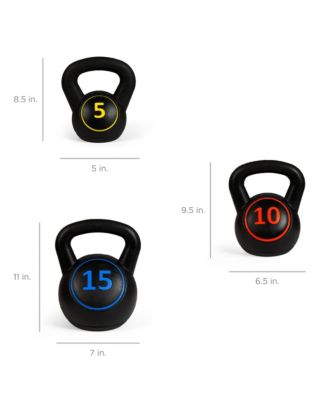 3-Piece Kettlebell Set with Storage Rack, Exercise Fitness  Concrete Weights 5lb, 10lb, 15lb