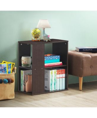 2-Tier Side Sofa End Table Bedside Nightstand Table Brown Home