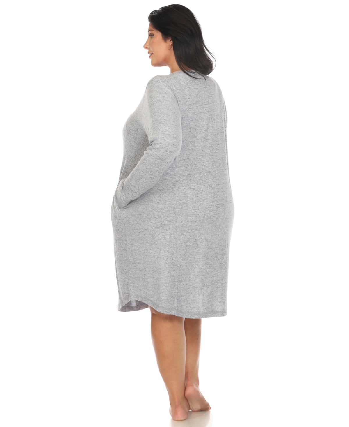 White Mark Plus Size Long Sleeve Sleepshirt In Denim Blue
