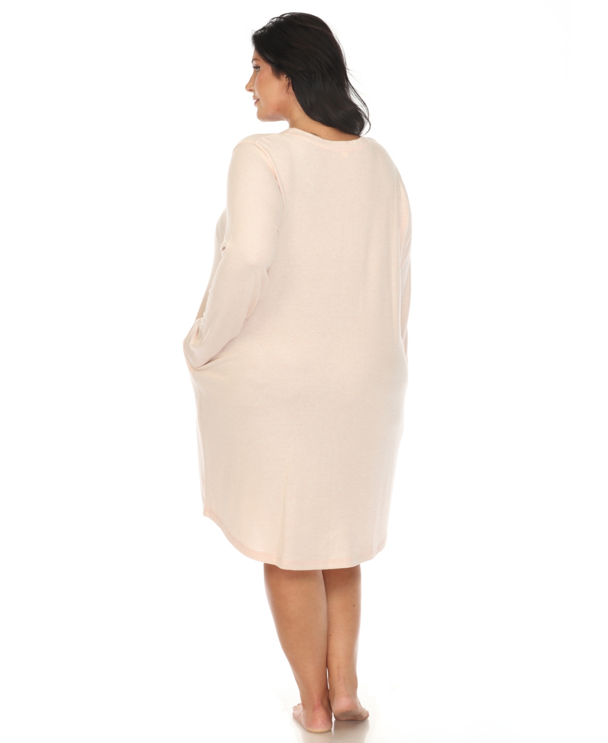 White Mark Plus Size Long Sleeve Sleepshirt In Pink