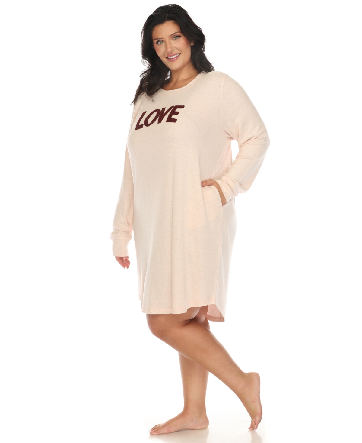 White Mark Plus Size Long Sleeve Sleepshirt In Pink