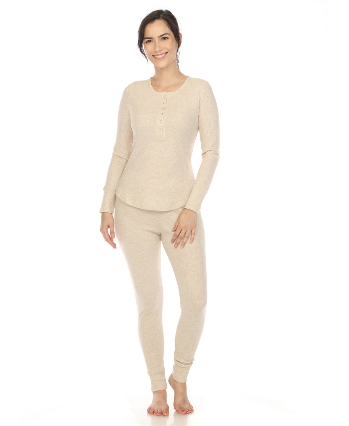 White Mark Women's Waffle Pajama Set In Beige