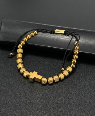 Gold Cross Beaded Rope Stainless Steel Bracelet