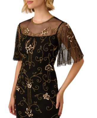 Women's Beaded Illusion-Neck Dress