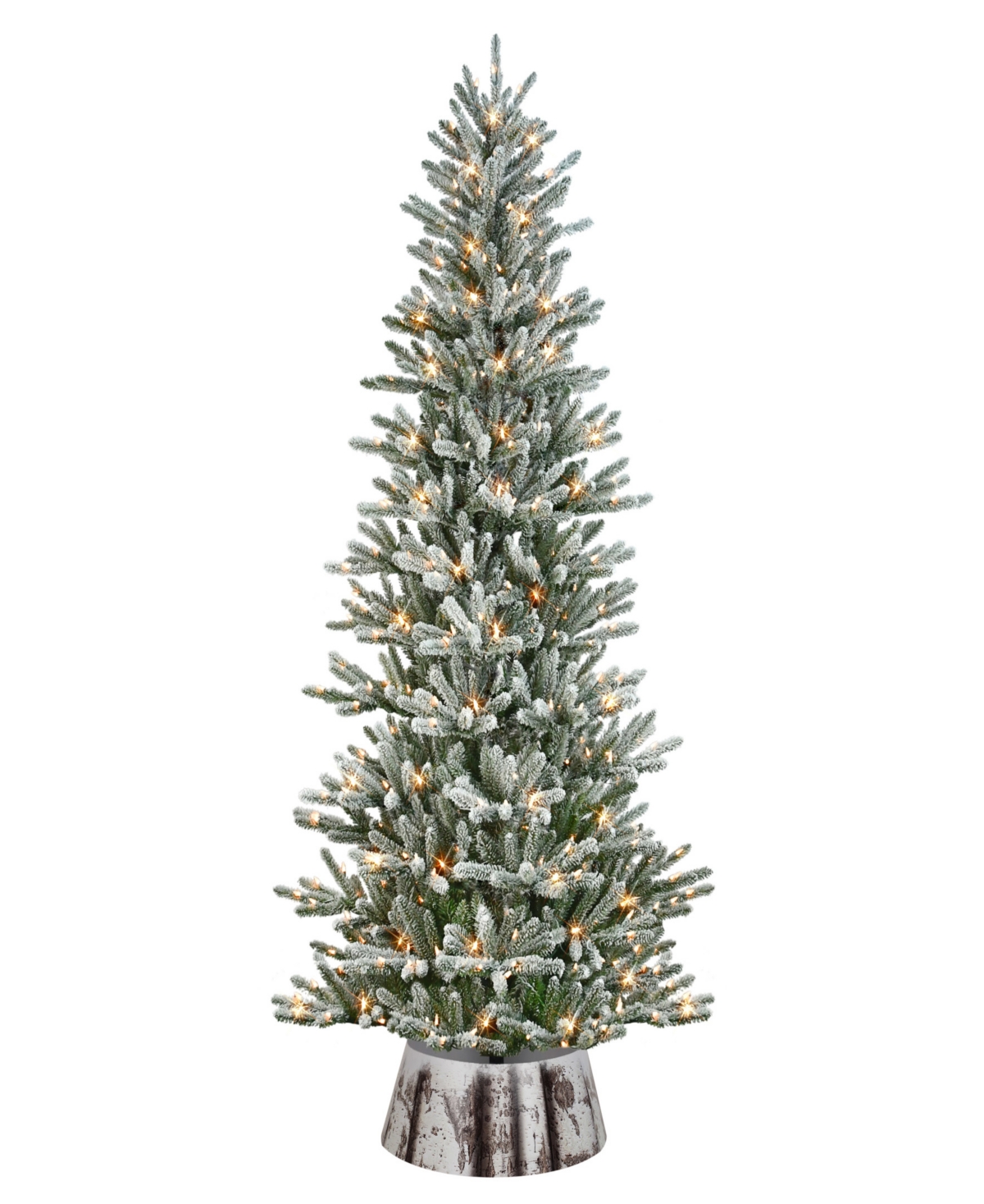 Puleo 7.5" Pre-lit Flocked Franklin Fir Artificial Christmas Tree With Matching Skirt In Green