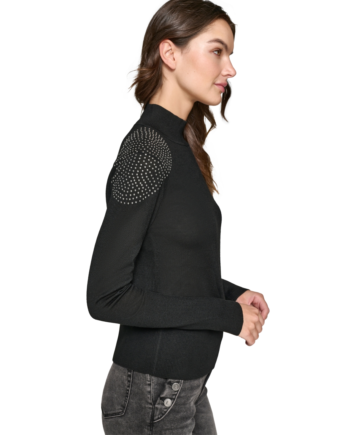 Karl Lagerfeld Paris Women's Studded-Shoulder Turtleneck Sweater