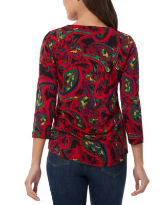 Jones New York Petite Printed Keyhole 3/4-Sleeve Top