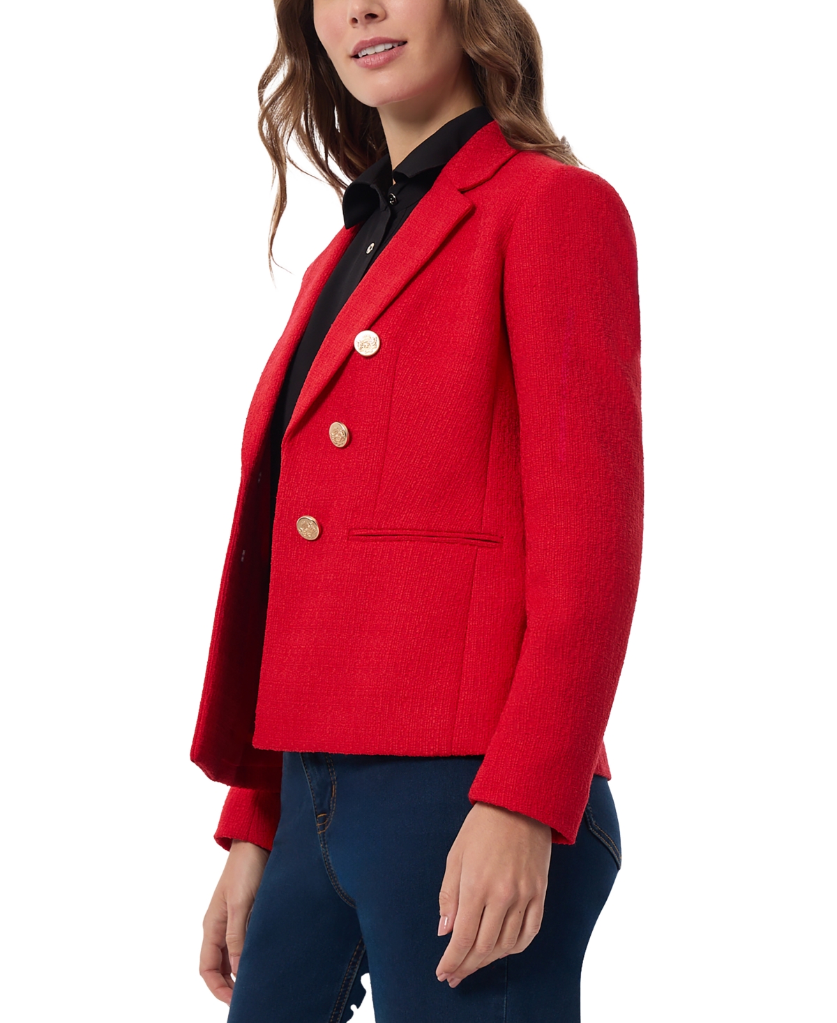 Jones New York Petite Faux-Double Breasted Tweed Blazer