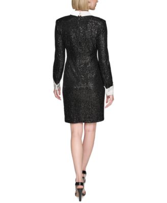 Women's Collared Sequin French Cuff Dress