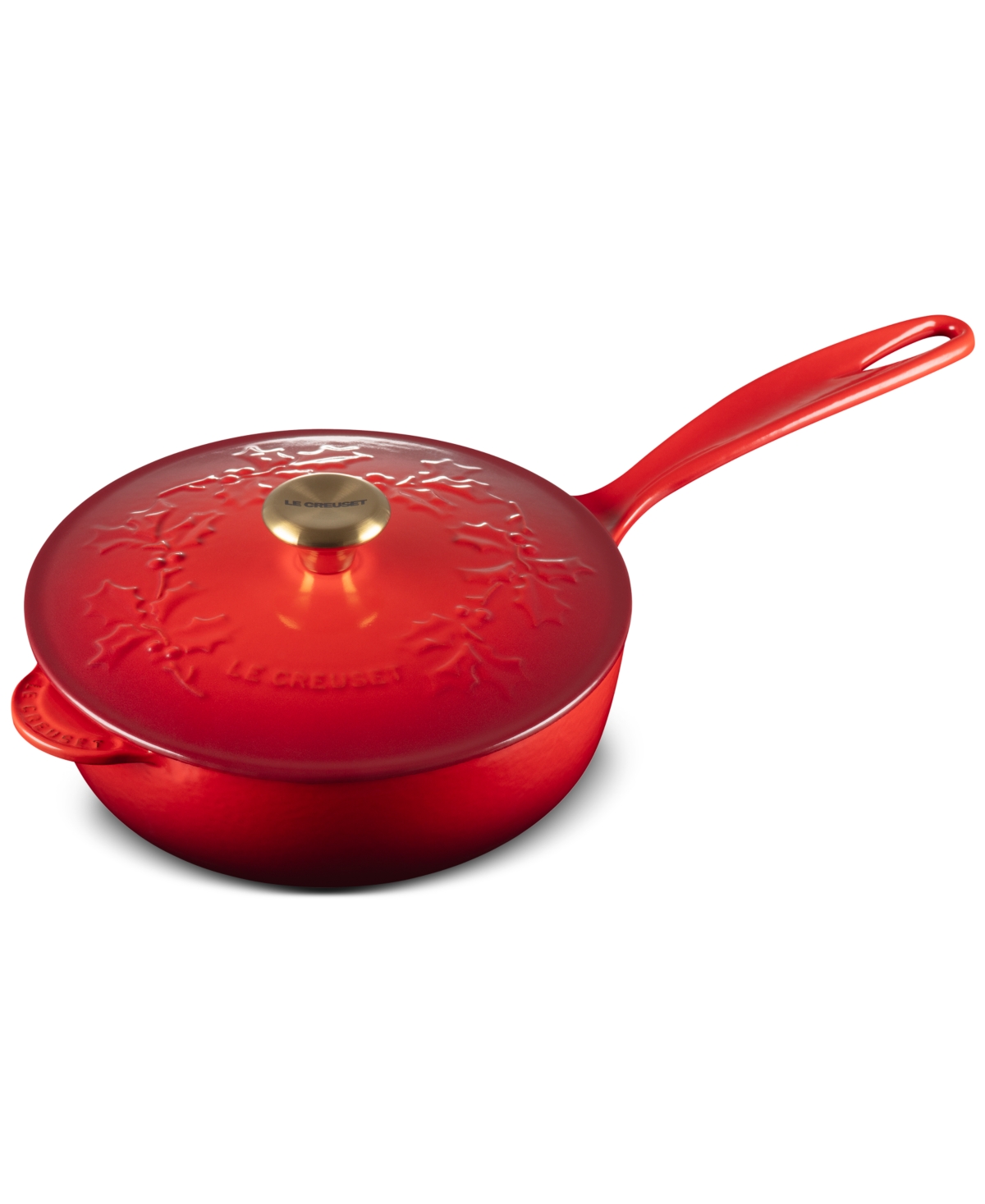 Le Creuset Enameled Cast Iron Holly Collection Traditional Saucier With Lid 2.25 Qt. Cerise In Cerise