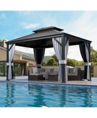 12 ft. x 14 ft. Metal Hardtop Gazebo with Curtains