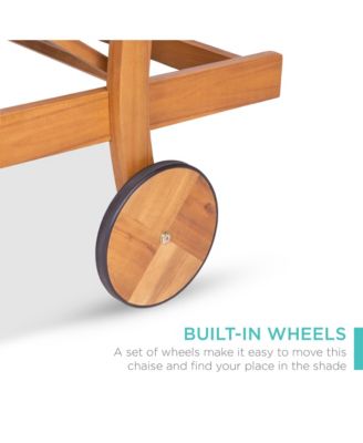 79x26in Acacia Wood Adjustable Backrest Outdoor Chaise Lounge Chair with Table and Wheels