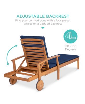 79x26in Acacia Wood Adjustable Backrest Outdoor Chaise Lounge Chair with Table and Wheels